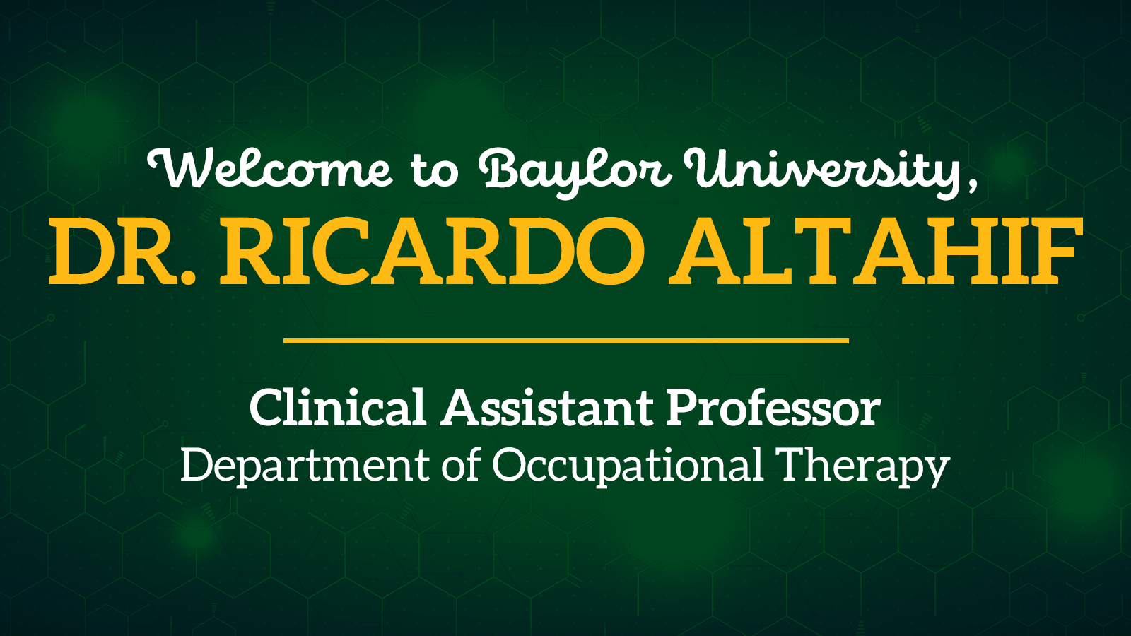 Welcome Dr. Ricardo Altahif