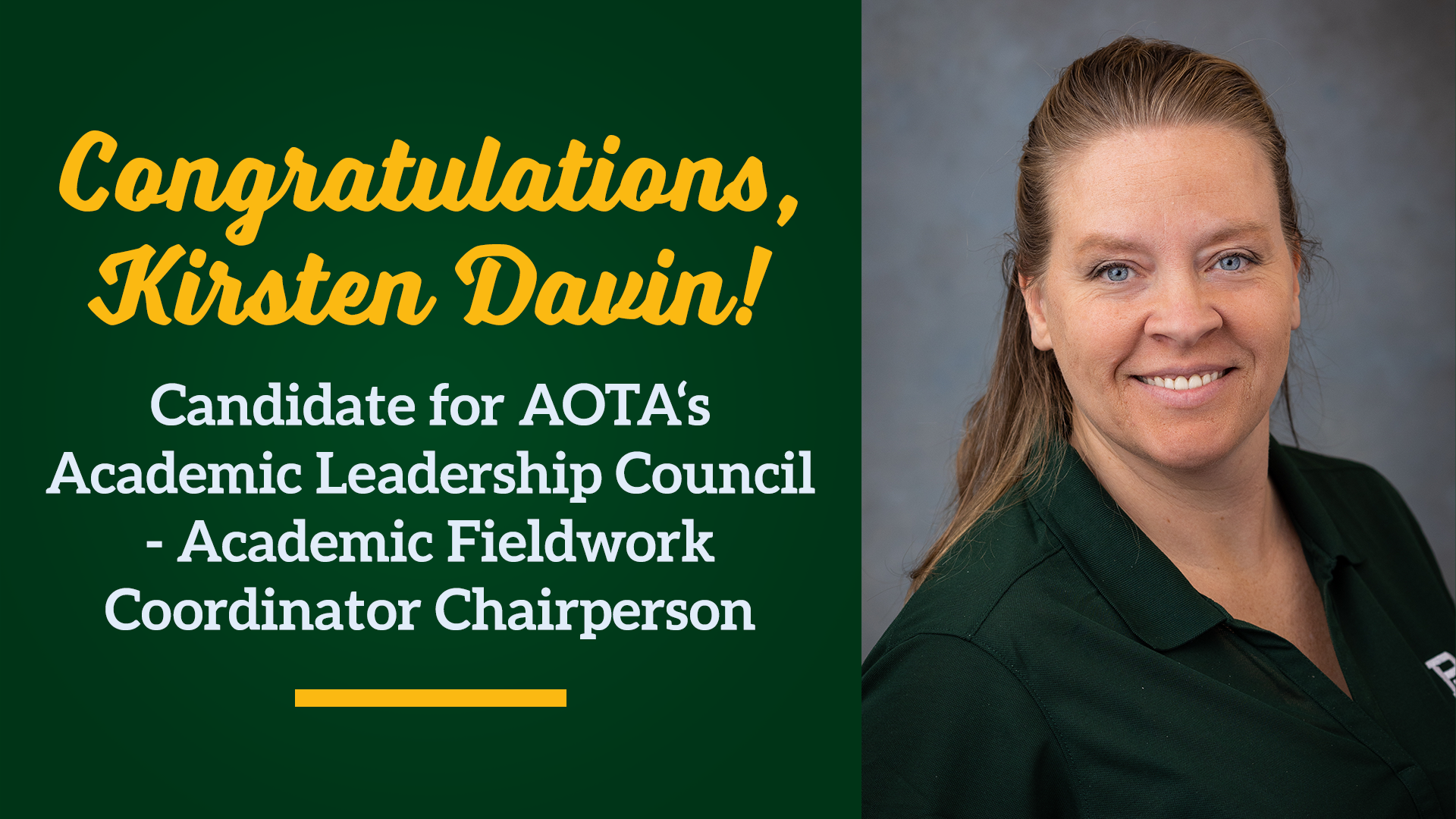Congratulations, Kirsten Davin