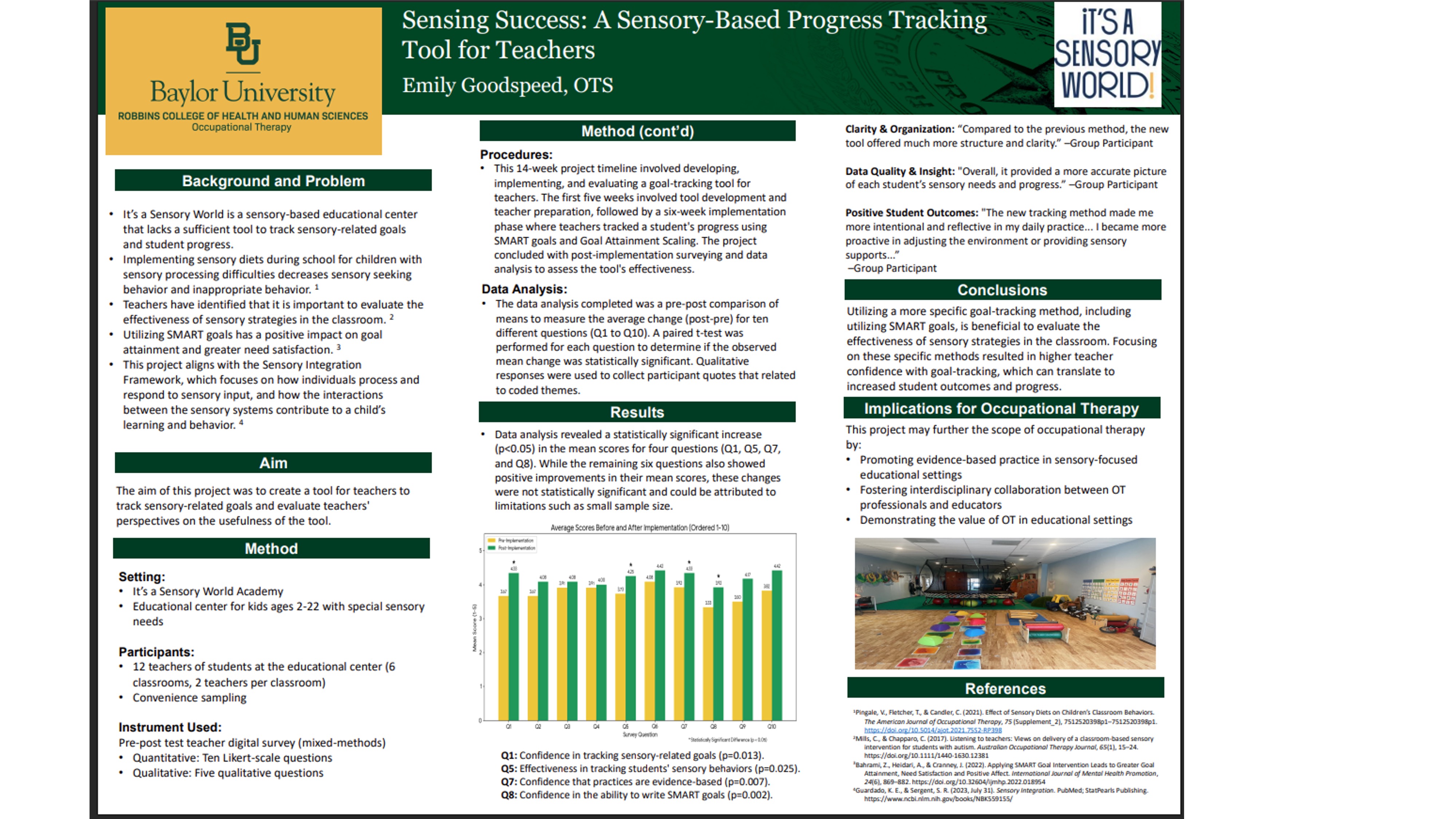 Capstone poster summarizing project on a sensory-based tracking method for teachers.