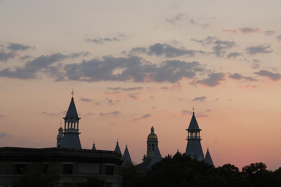 Baylor University skyline at sunset.
