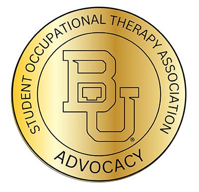 Gold circle with black text: BU Student Occupational Therapy Association Advocacy